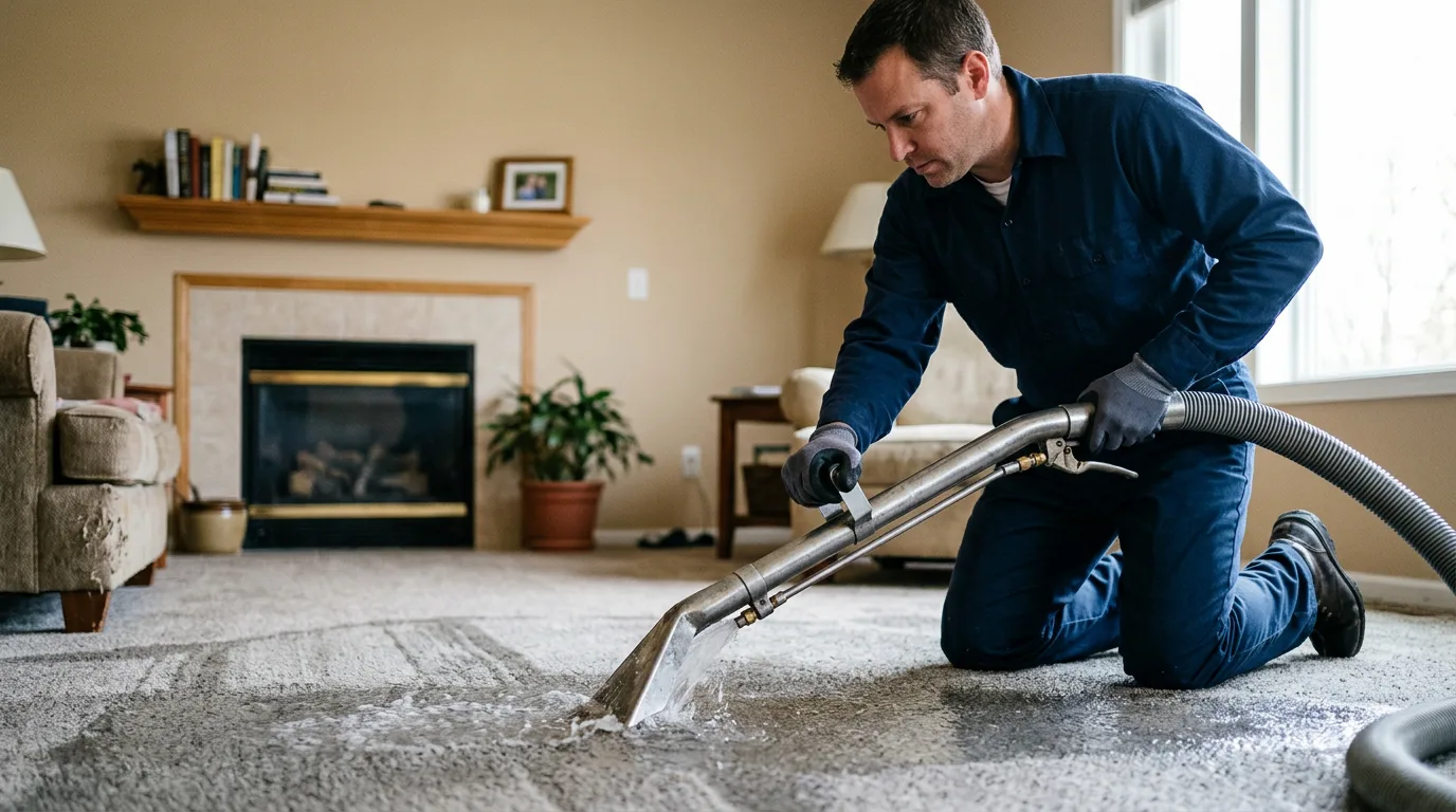 Water damage restoration technician working near George, IA